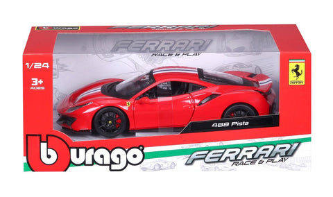 Bburago 1/24 Ferrari 488 Pista (19cm Long) - Red with stripe