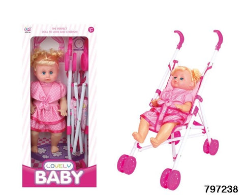 Musical Doll + Iron Stroller - Pink